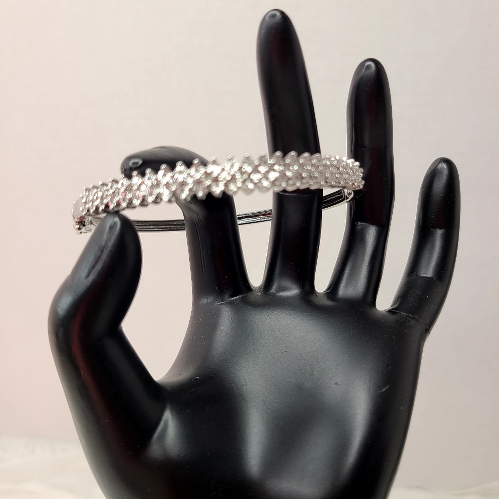 Diamond (Genuine) Sterling Silver Bangle Bracelet